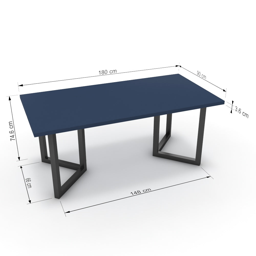 Étkezőasztal - Indra fekete lábbal - Tiroli kék, méret: 180x90