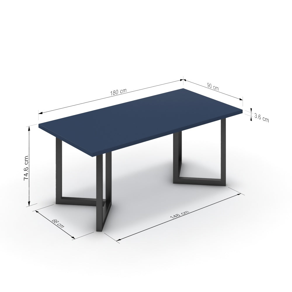 Étkezőasztal - Indra fekete lábbal - Tiroli kék, méret: 180x90