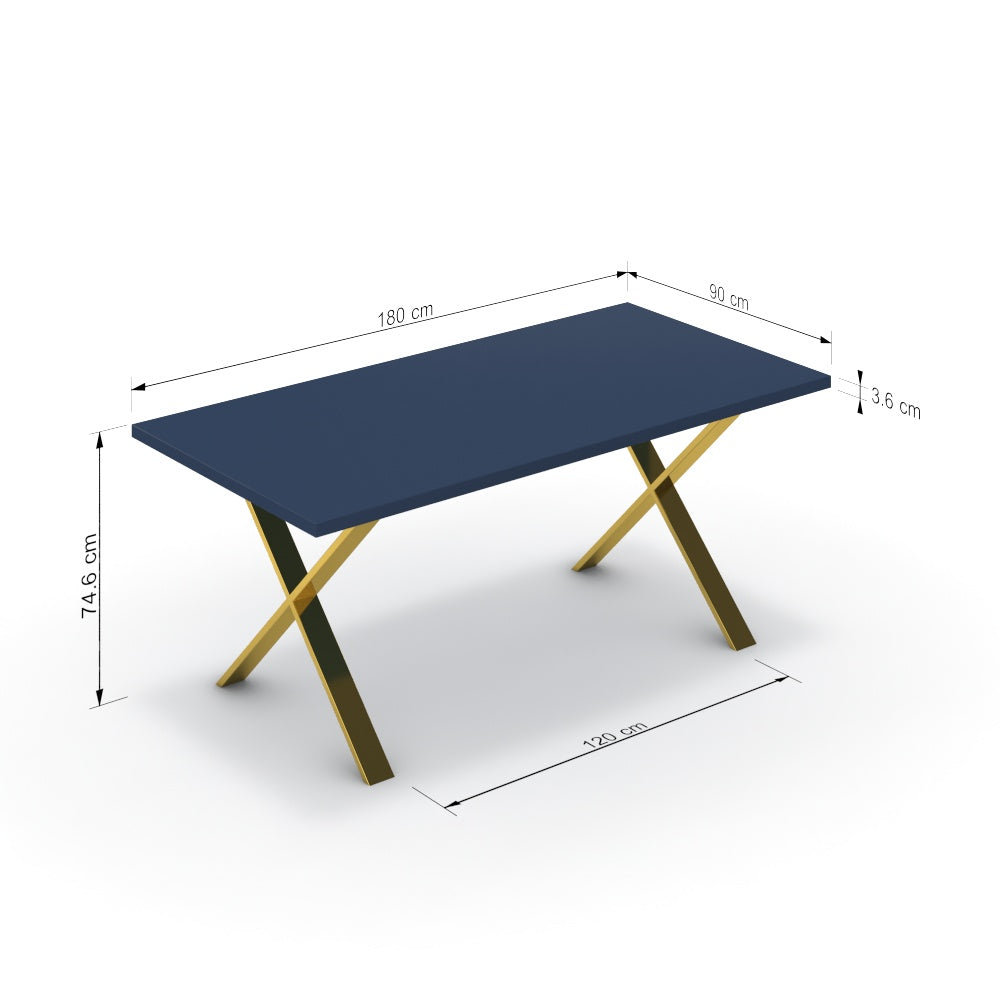 Étkezőasztal - Préma arany lábbal - Tiroli kék, méret: 180x90