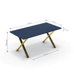 Étkezőasztal - Préma arany lábbal - Tiroli kék, méret: 180x90