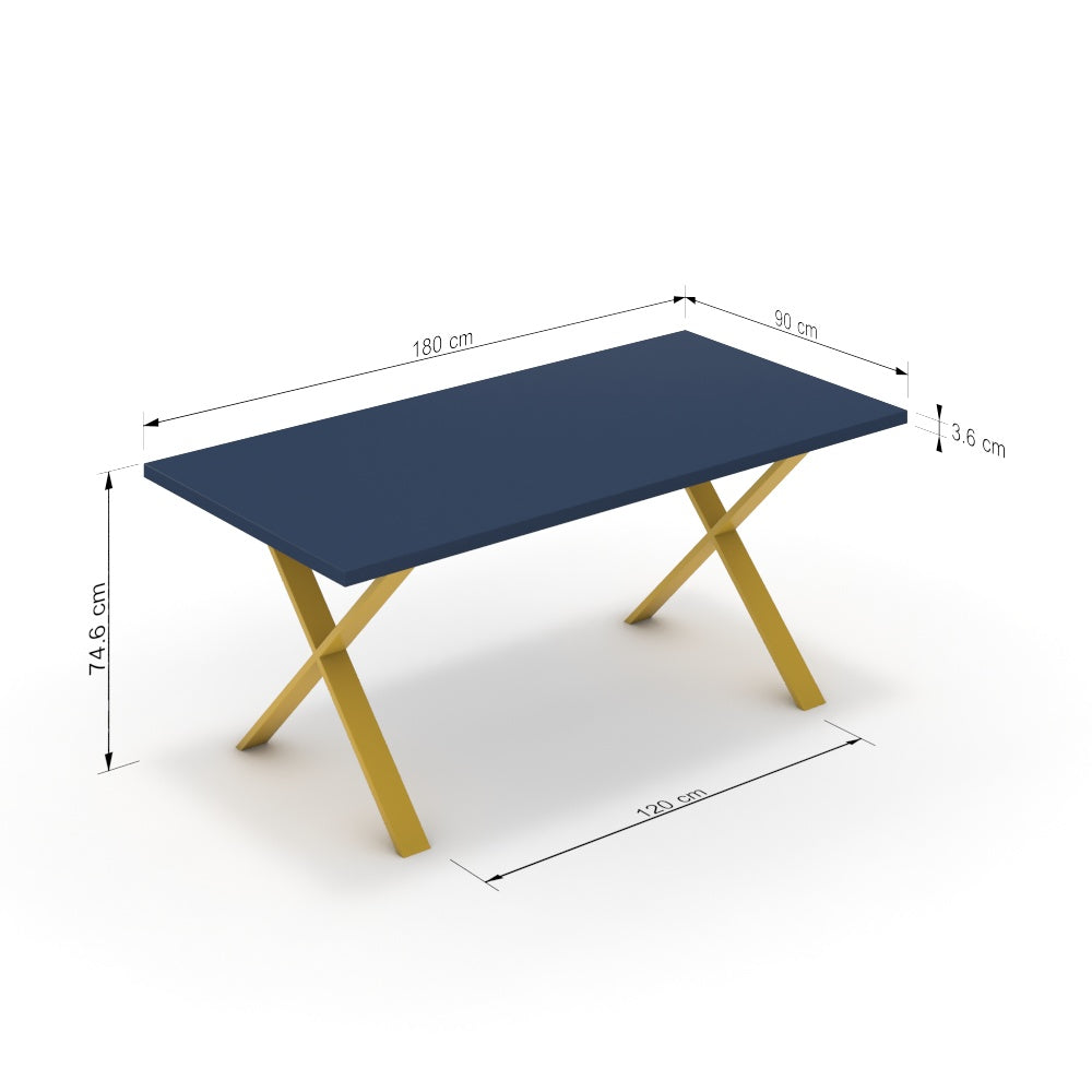 Étkezőasztal - Préma festett arany lábbal - Tiroli kék, méret: 180x90