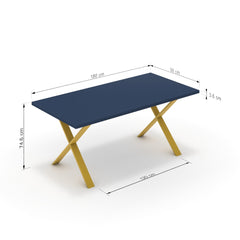 Étkezőasztal - Préma festett arany lábbal - Tiroli kék, méret: 180x90