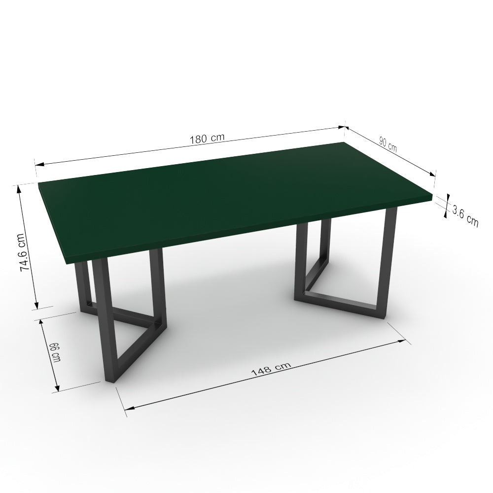 Étkezőasztal - Indra fekete lábbal - Forest zöld, méret: 180x90