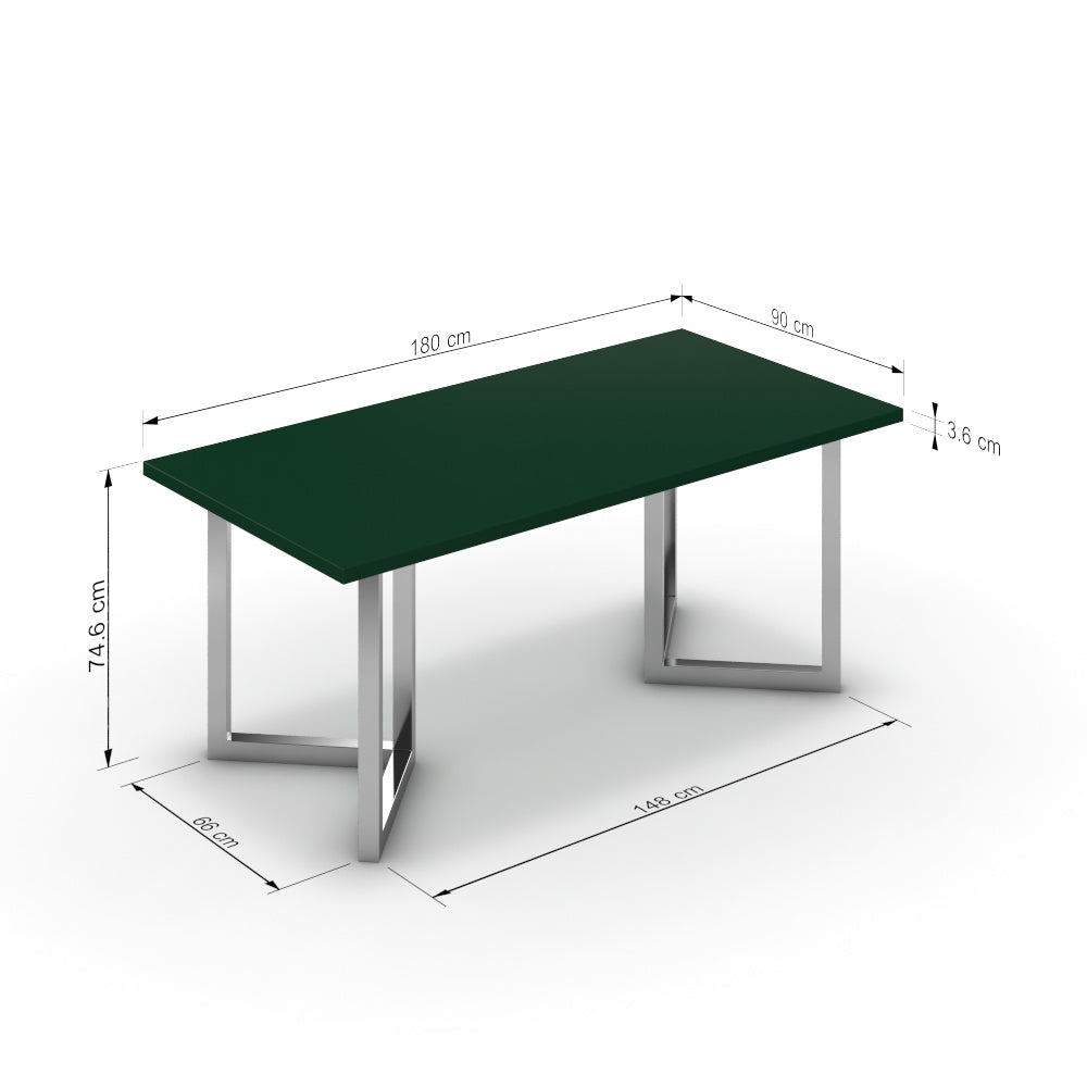 Étkezőasztal - Indra króm lábbal - Forest zöld, méret: 180x90