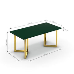 Étkezőasztal - Indra arany lábbal - Forest zöld, méret: 180x90