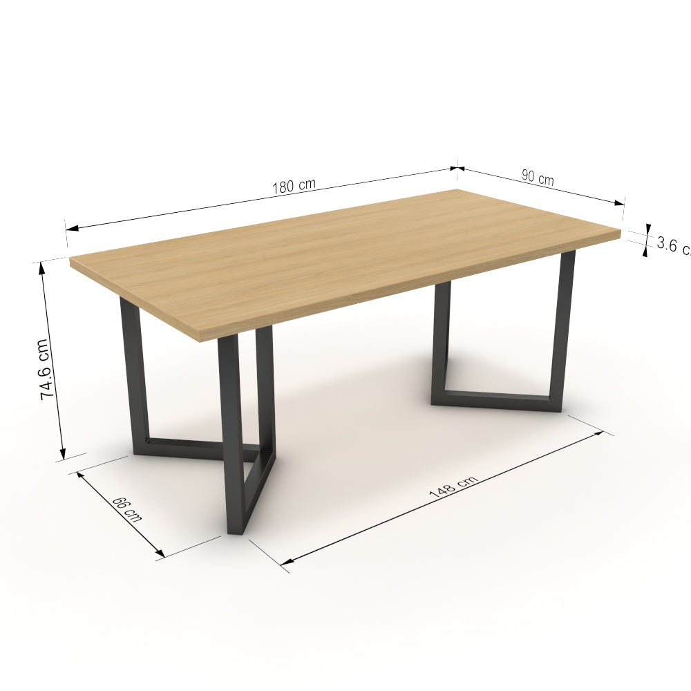 Étkezőasztal - Indra fekete lábbal - Vicenza tölgy, méret: 180x90