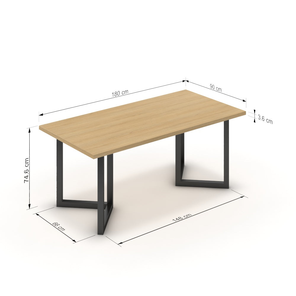 Étkezőasztal - Indra fekete lábbal - Vicenza tölgy, méret: 180x90