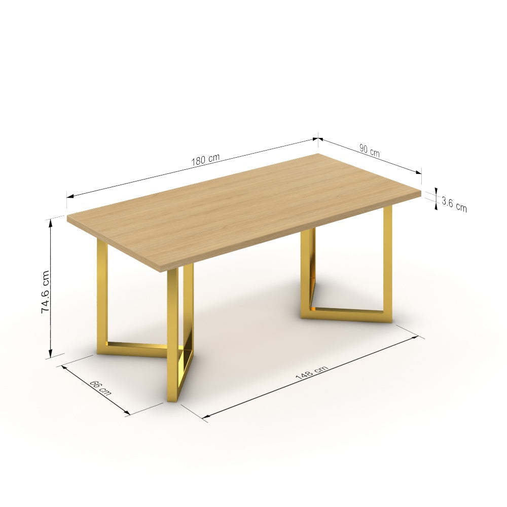 Étkezőasztal - Indra arany lábbal - Vicenza tölgy, méret: 180x90