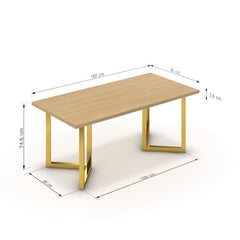 Étkezőasztal - Indra arany lábbal - Vicenza tölgy, méret: 180x90