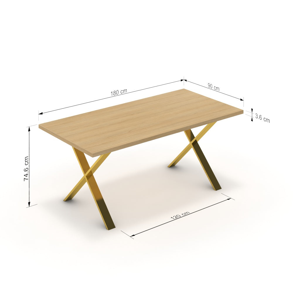 Étkezőasztal - Préma arany lábbal - Vicenza tölgy, méret: 180x90