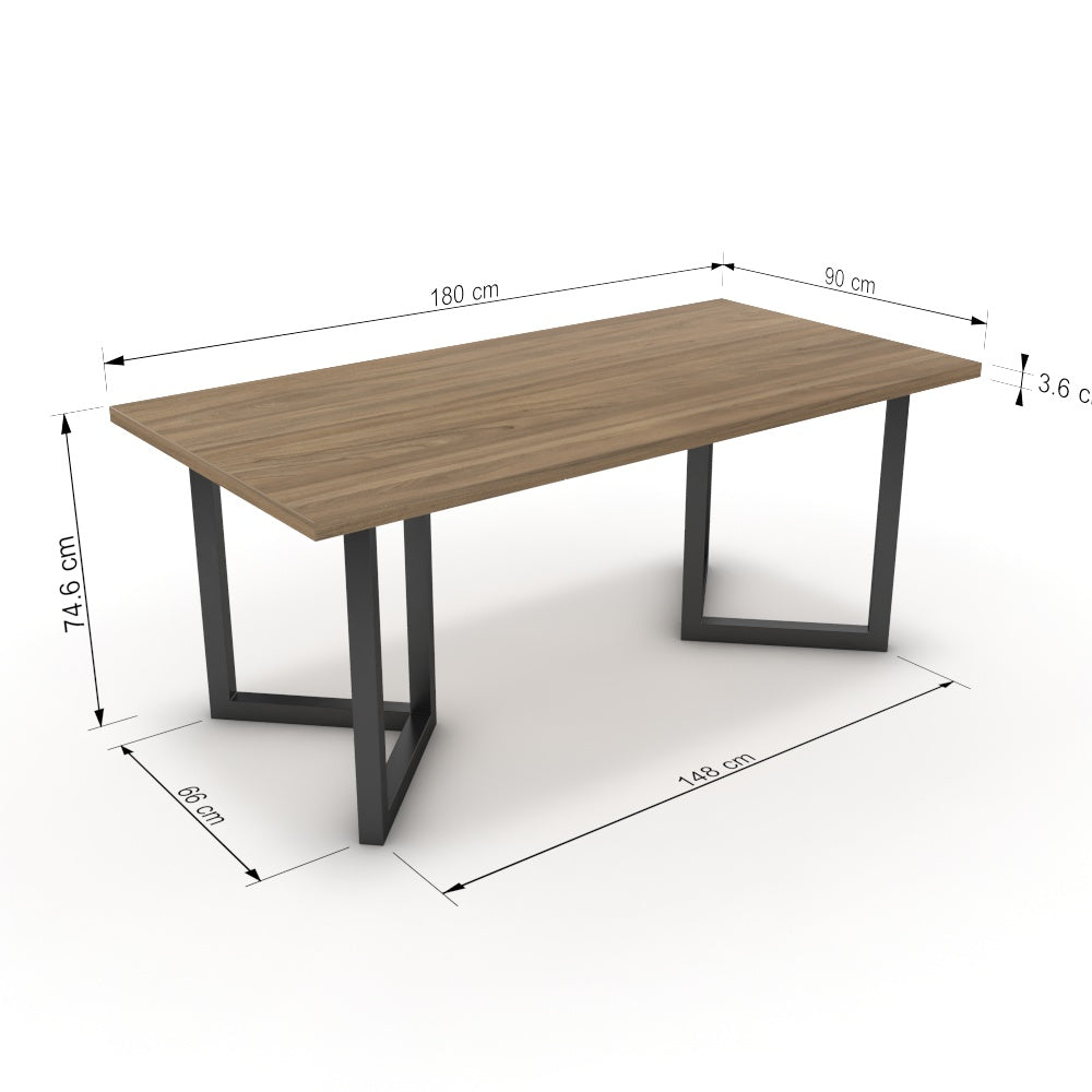 Étkezőasztal - Indra fekete lábbal - Világos rauna szil, méret: 180x90