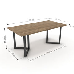 Étkezőasztal - Indra fekete lábbal - Világos rauna szil, méret: 180x90