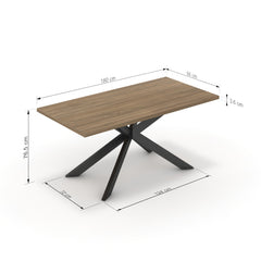 Étkezőasztal - Jama fekete lábbal - Világos rauna szil, méret: 180x90