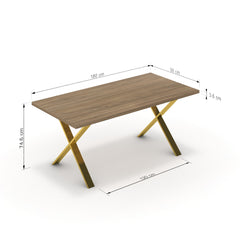 Étkezőasztal - Préma arany lábbal - Világos rauna szil, méret: 180x90