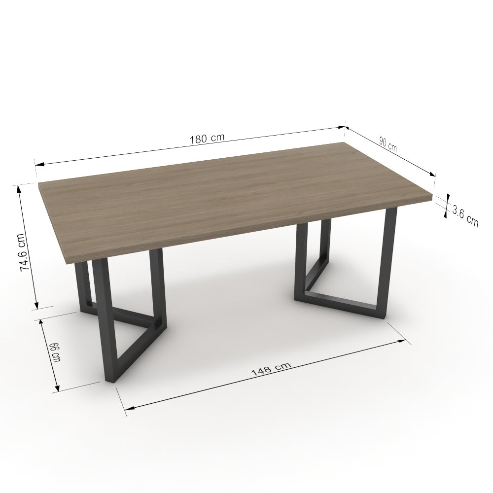 Étkezőasztal - Indra fekete lábbal - Szürke Vicenza tölgy, méret: 180x90