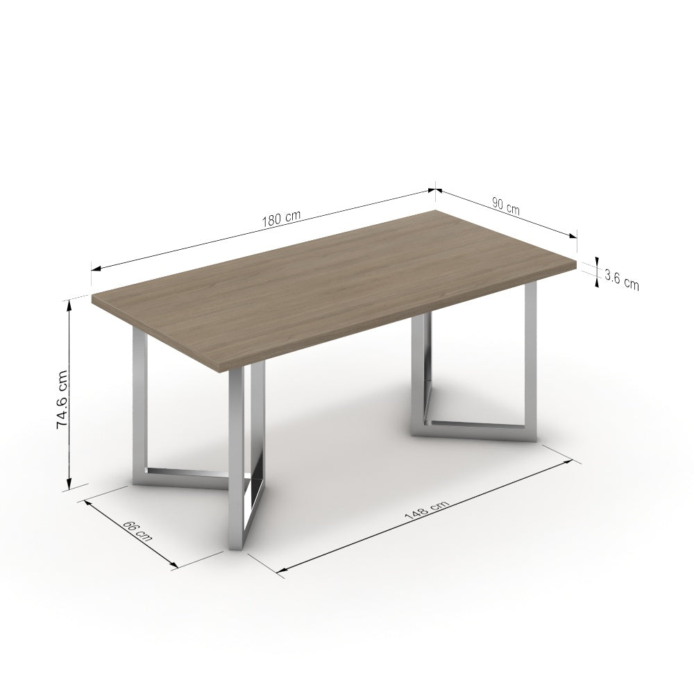 Étkezőasztal - Indra króm lábbal - Szürke Vicenza tölgy, méret: 180x90
