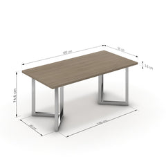 Étkezőasztal - Indra króm lábbal - Szürke Vicenza tölgy, méret: 180x90
