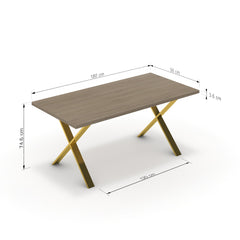 Étkezőasztal - Préma arany lábbal - Szürke Vicenza tölgy, méret: 180x90