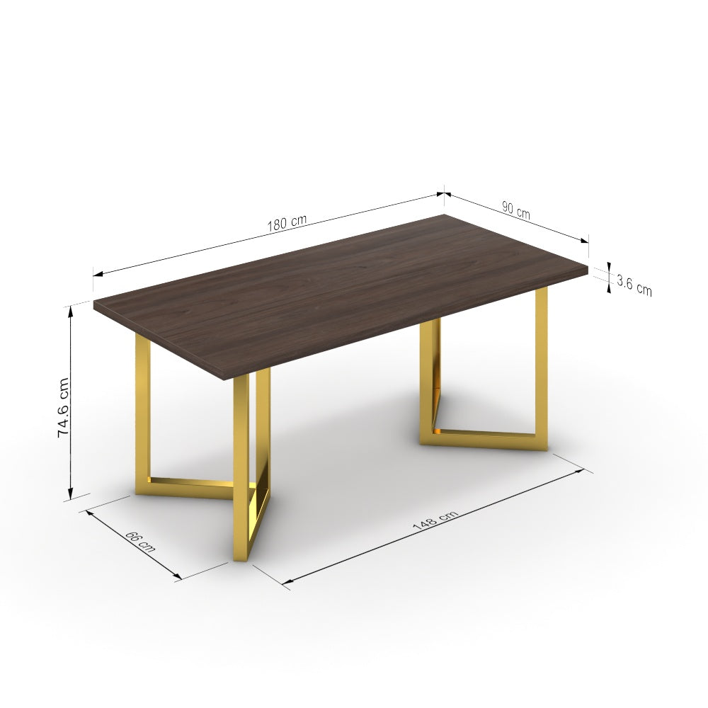 Étkezőasztal - Indra arany lábbal - Sötét rauna szil, méret: 180x90