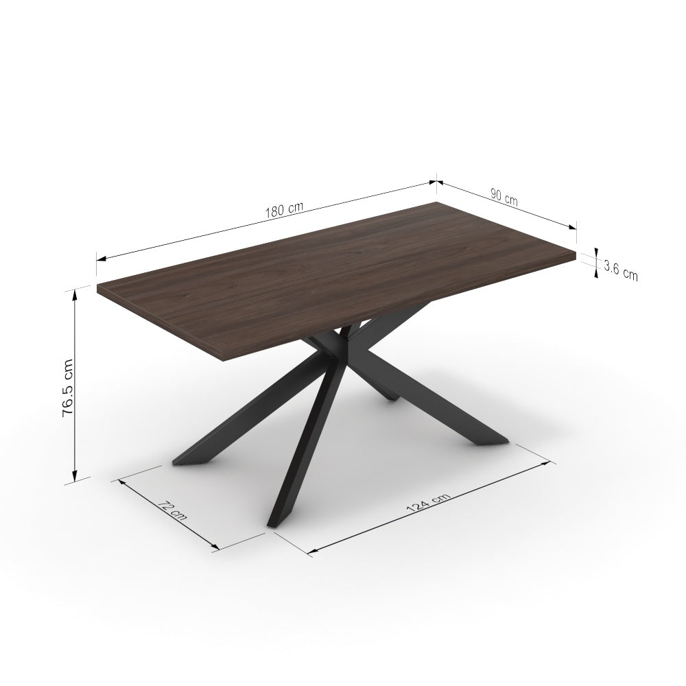 Étkezőasztal - Jama fekete lábbal - Sötét rauna szil, méret: 180x90
