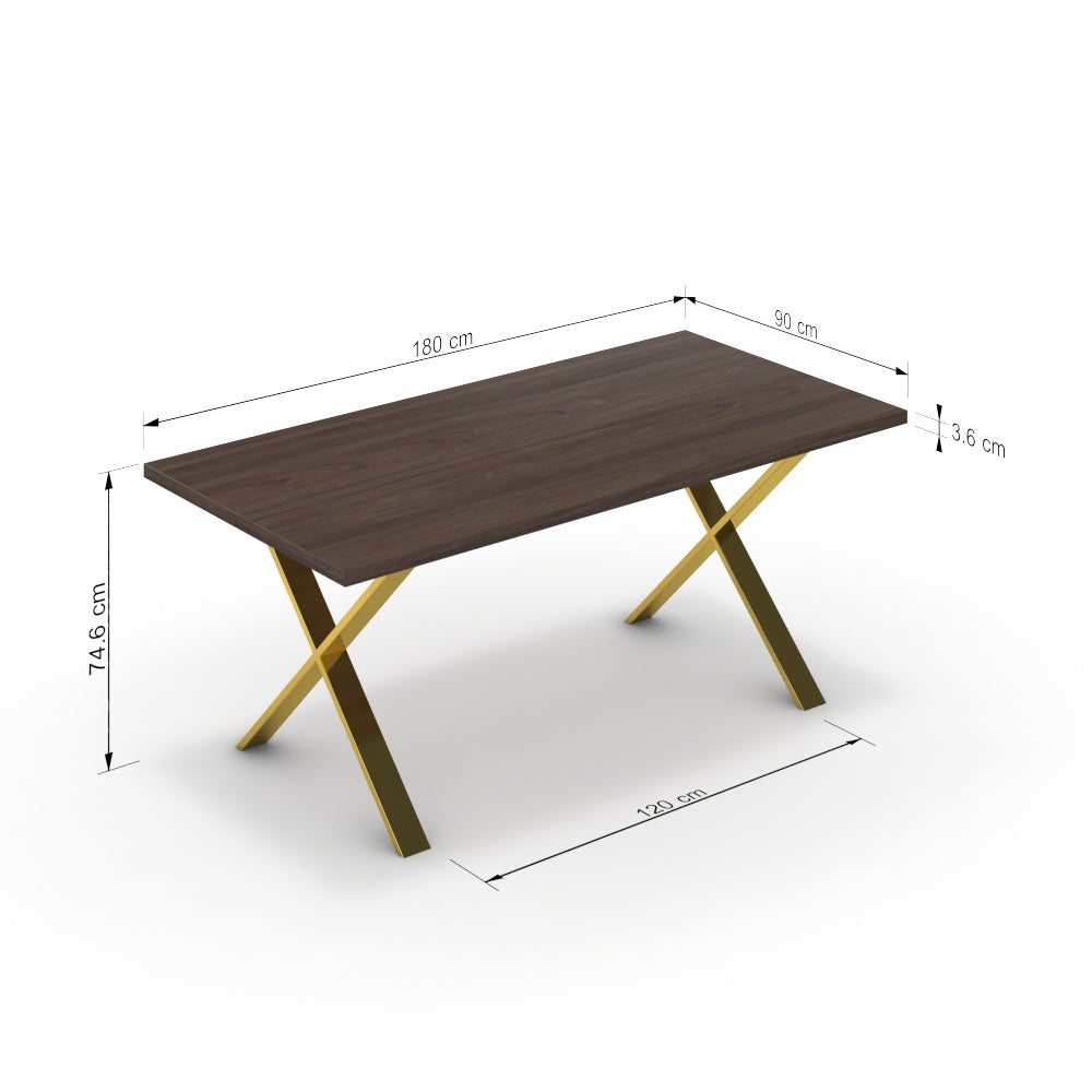 Étkezőasztal - Préma arany lábbal - Sötét rauna szil, méret: 180x90