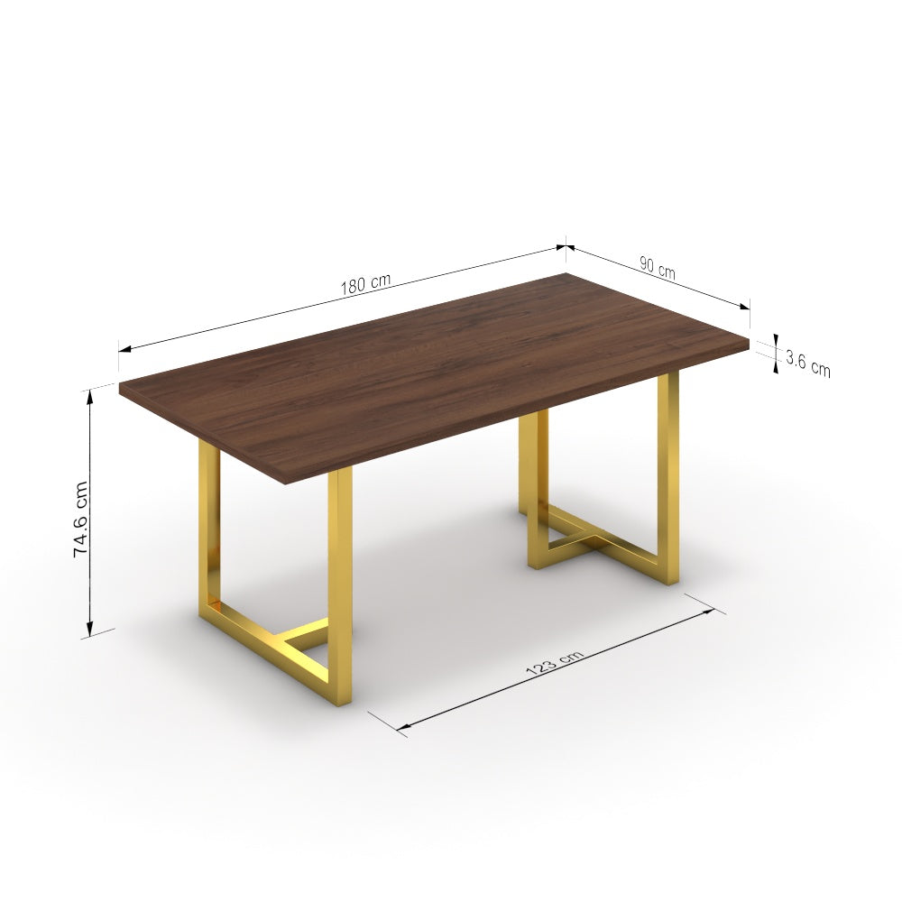 Étkezőasztal - Asara arany lábbal - Mogyoró, méret: 180x90