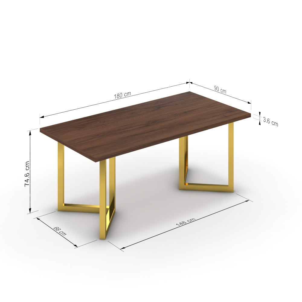 Étkezőasztal - Indra arany lábbal - Mogyoró, méret: 180x90