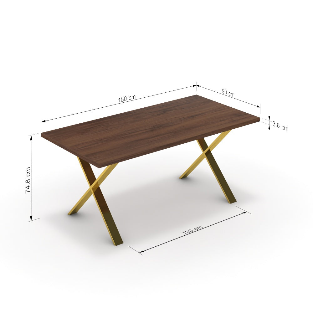 Étkezőasztal - Préma arany lábbal - Mogyoró, méret: 180x90