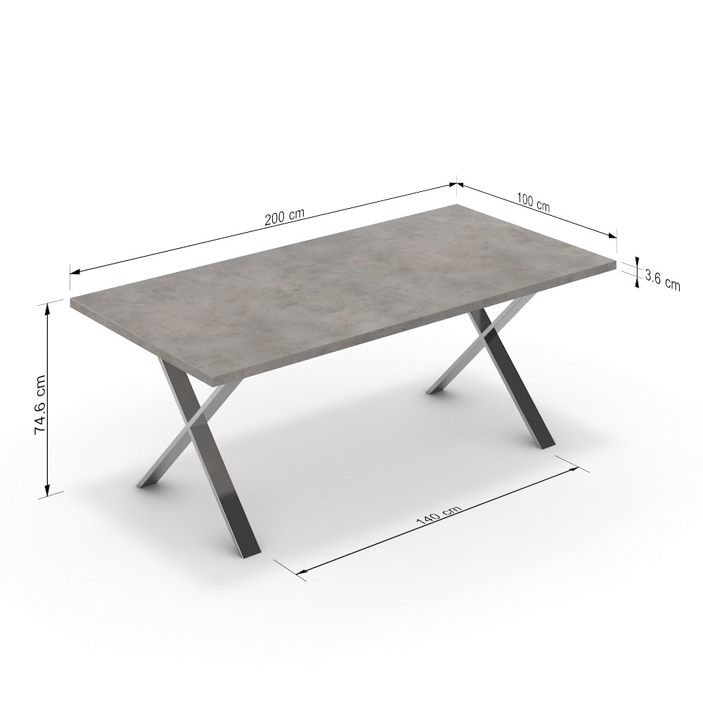 Étkezőasztal - Préma króm lábbal - Vil.szürke Chicago beton, méret: 200x100