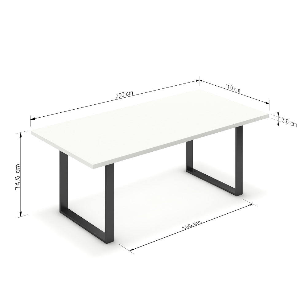 Étkezőasztal - Antara fekete lábbal - Alpesi fehér, méret: 200x100