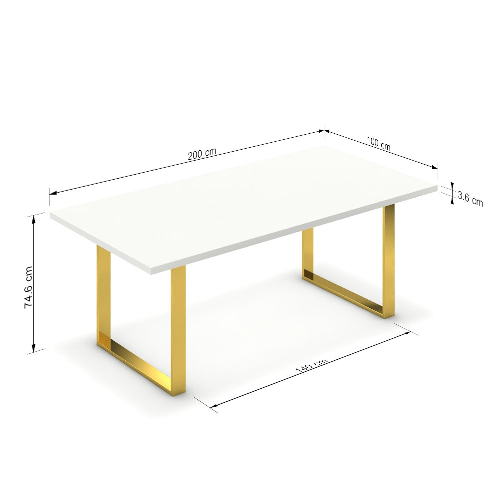 Étkezőasztal - Antara arany lábbal - Alpesi fehér, méret: 200x100
