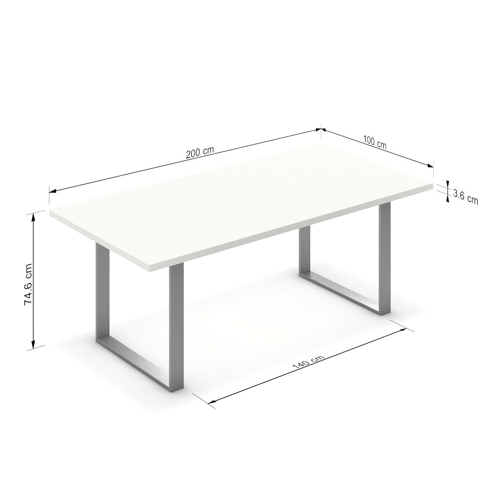 Étkezőasztal - Antara festett ezüst lábbal - Alpesi fehér, méret: 200x100