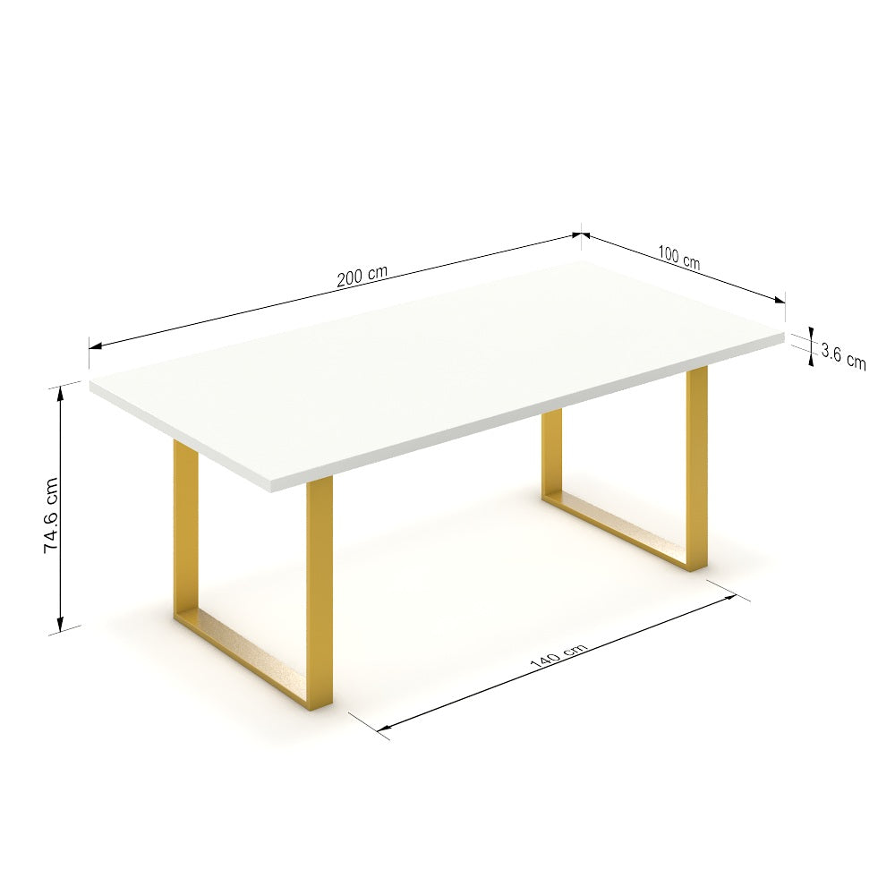 Étkezőasztal - Antara festett arany lábbal - Alpesi fehér, méret: 200x100