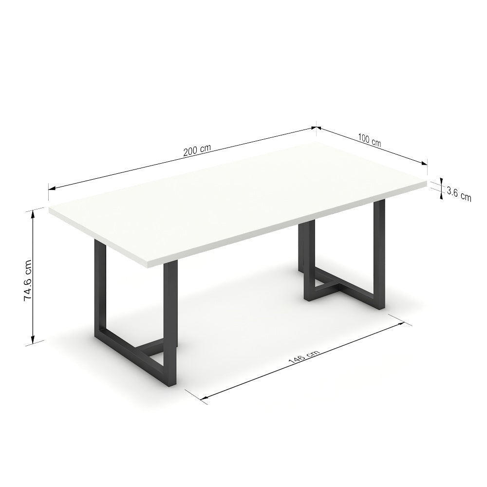 Étkezőasztal - Asara fekete lábbal - Alpesi fehér, méret: 200x100