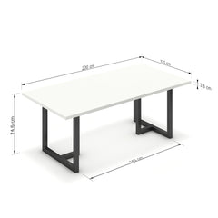 Étkezőasztal - Asara fekete lábbal - Alpesi fehér, méret: 200x100