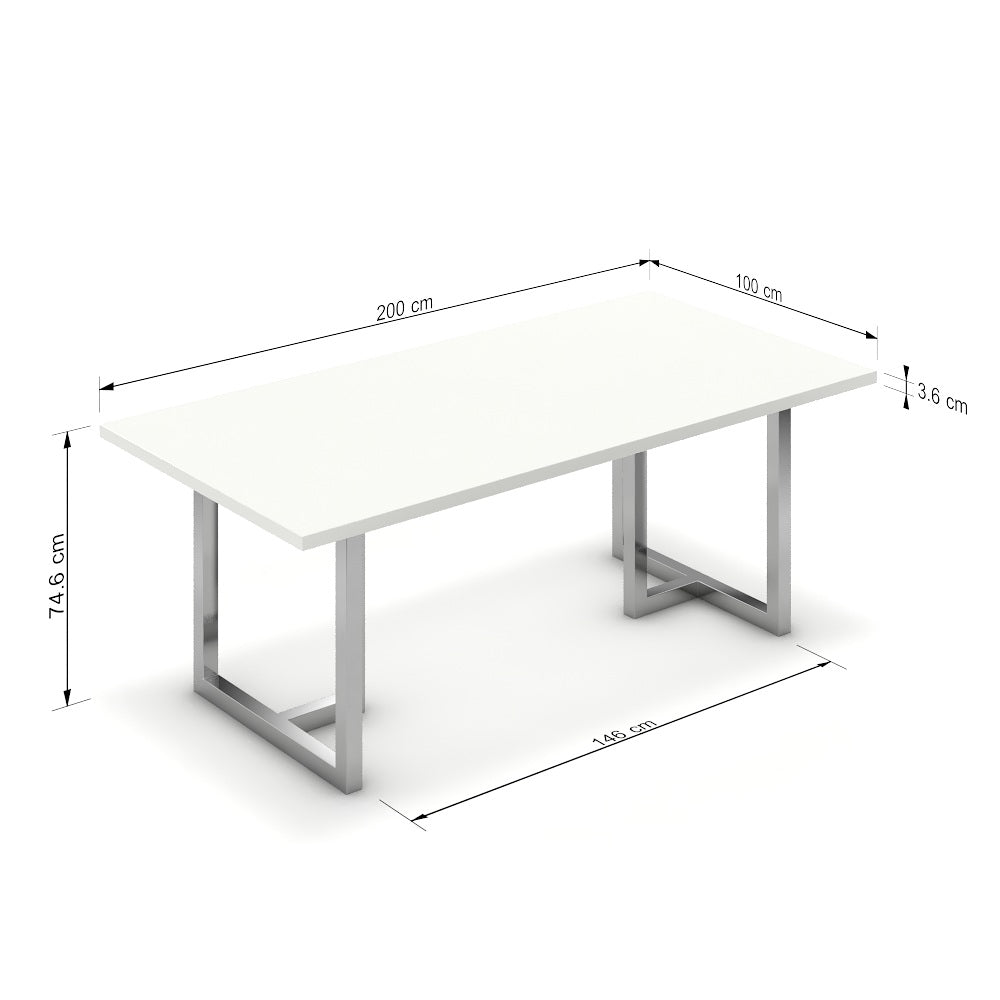 Étkezőasztal - Asara króm lábbal - Alpesi fehér, méret: 200x100