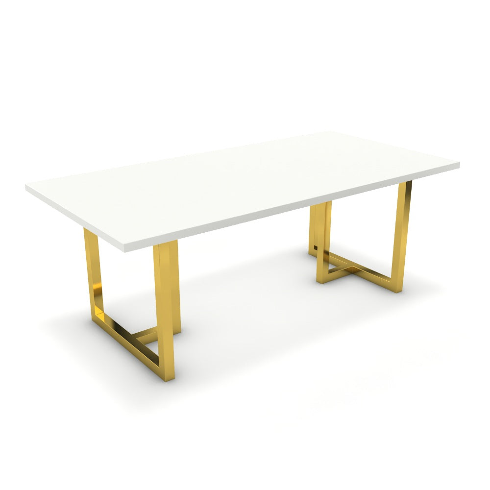 Étkezőasztal - Asara arany lábbal - Alpesi fehér, méret: 200x100