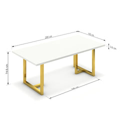 Étkezőasztal - Asara arany lábbal - Alpesi fehér, méret: 200x100