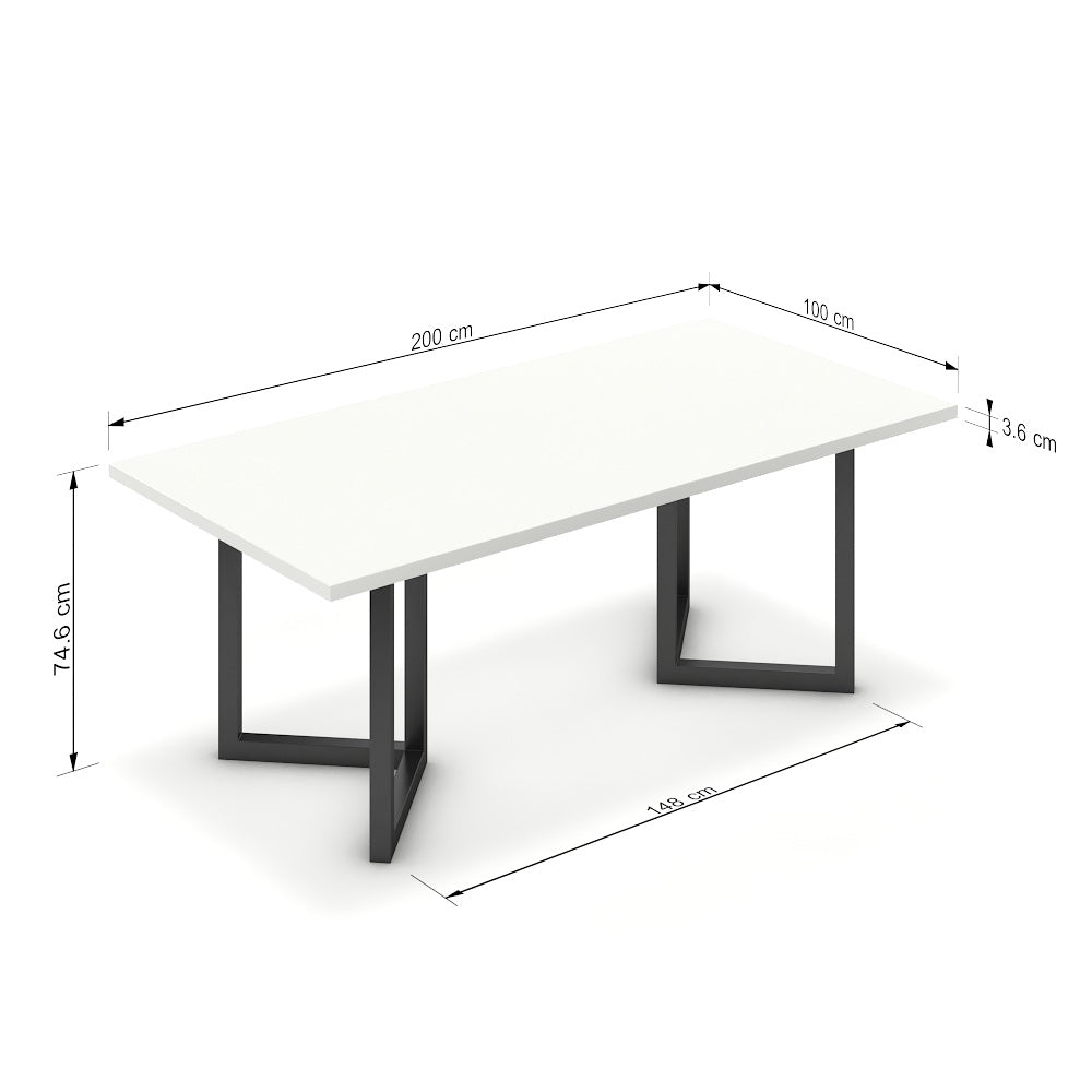 Étkezőasztal - Indra fekete lábbal - Alpesi fehér, méret: 200x100