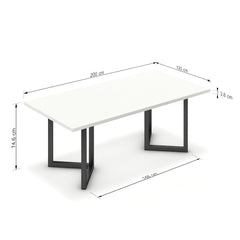Étkezőasztal - Indra fekete lábbal - Alpesi fehér, méret: 200x100