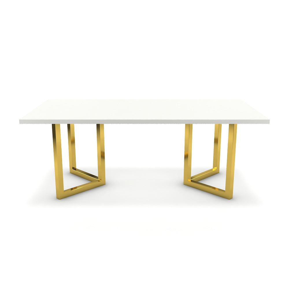 Étkezőasztal - Indra arany lábbal - Alpesi fehér, méret: 200x100