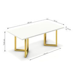 Étkezőasztal - Indra arany lábbal - Alpesi fehér, méret: 200x100