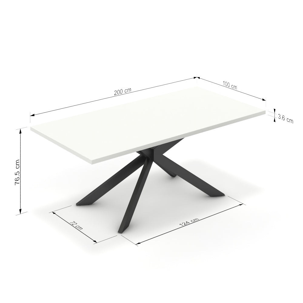 Étkezőasztal - Jama fekete lábbal - Alpesi fehér, méret: 200x100
