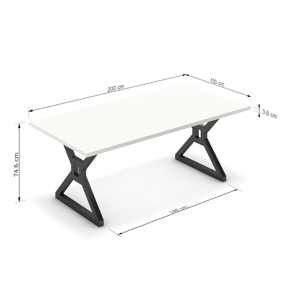 Étkezőasztal - Mandira fekete lábbal - Alpesi fehér, méret: 200x100