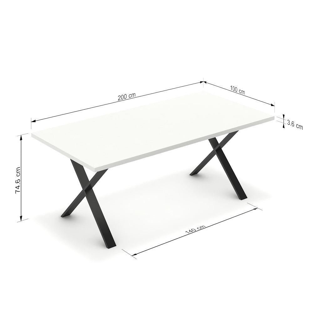 Étkezőasztal - Préma fekete lábbal - Alpesi fehér, méret: 200x100