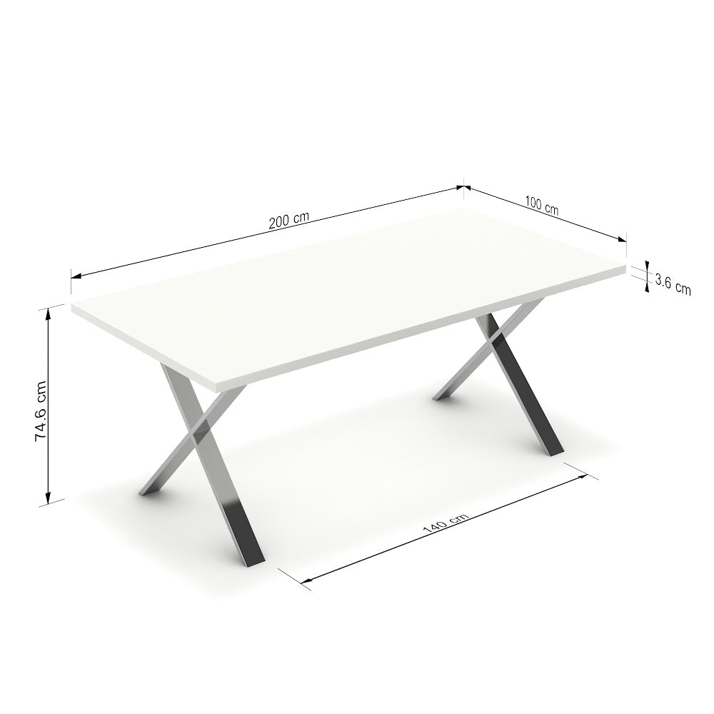 Étkezőasztal - Préma króm lábbal - Alpesi fehér, méret: 200x100