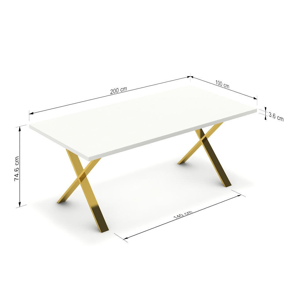 Étkezőasztal - Préma arany lábbal - Alpesi fehér, méret: 200x100