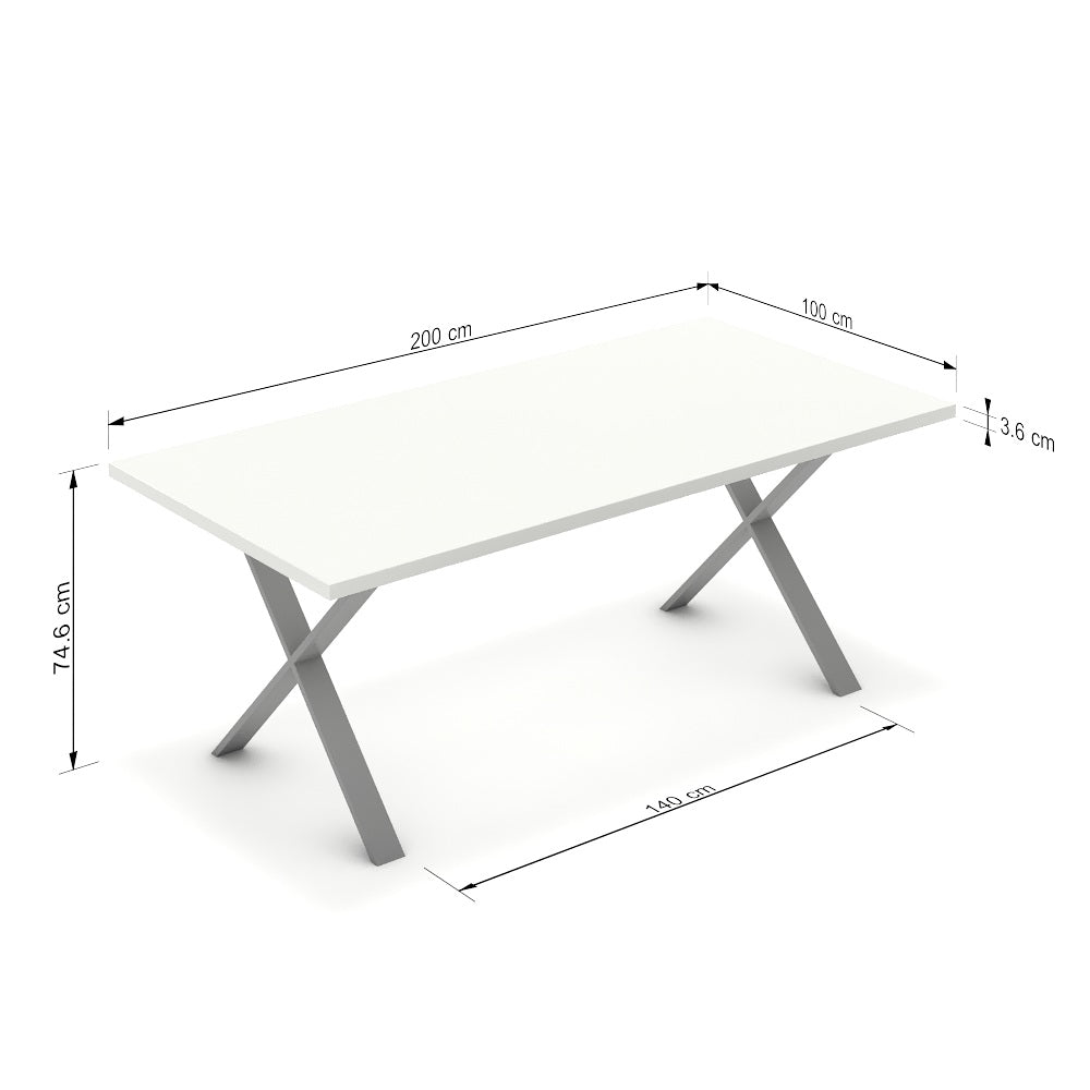 Étkezőasztal - Préma festett ezüst lábbal - Alpesi fehér, méret: 200x100