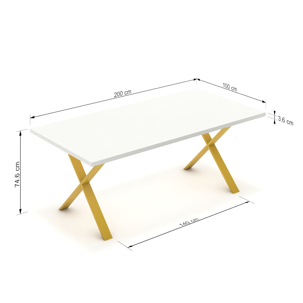 Étkezőasztal - Préma festett arany lábbal - Alpesi fehér, méret: 200x100