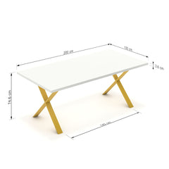 Étkezőasztal - Préma festett arany lábbal - Alpesi fehér, méret: 200x100